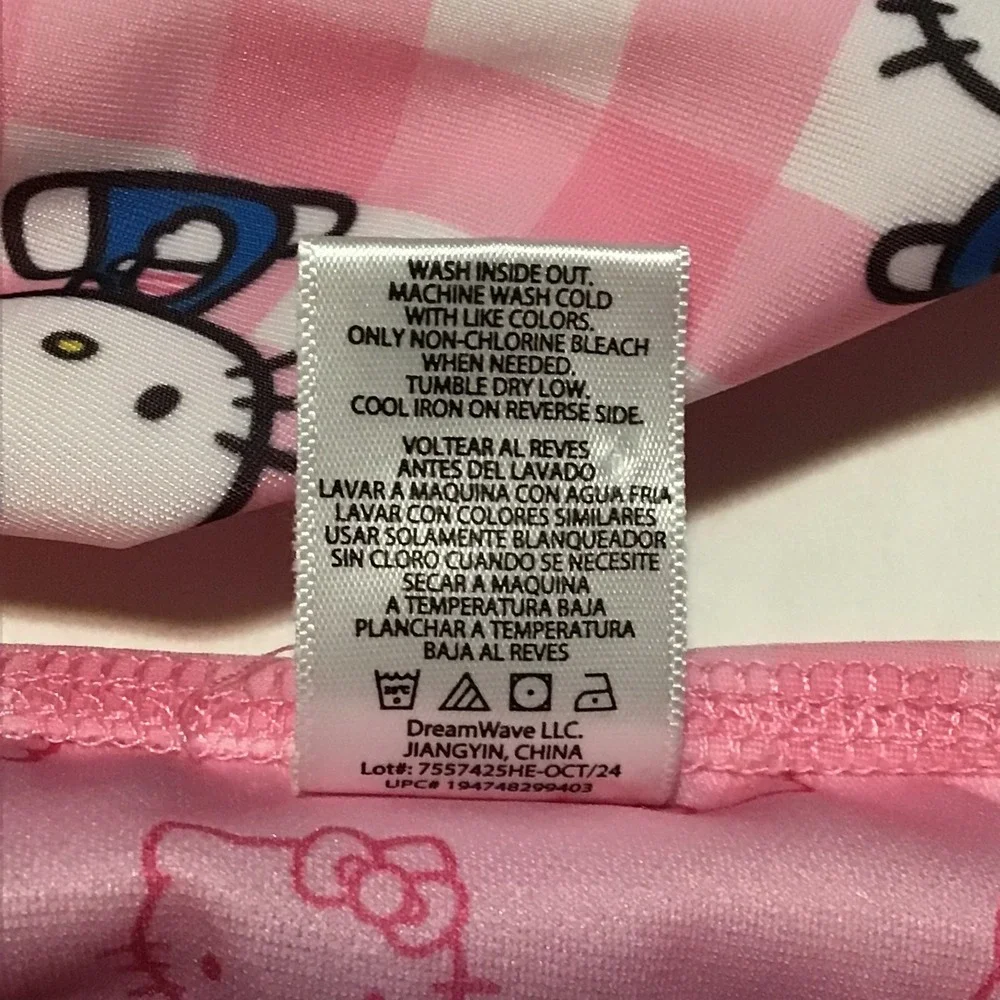 Hello Kitty Pink Gingham Puffy Sleeve Bikini Set Toddler Girls 4T Sanrio Swim